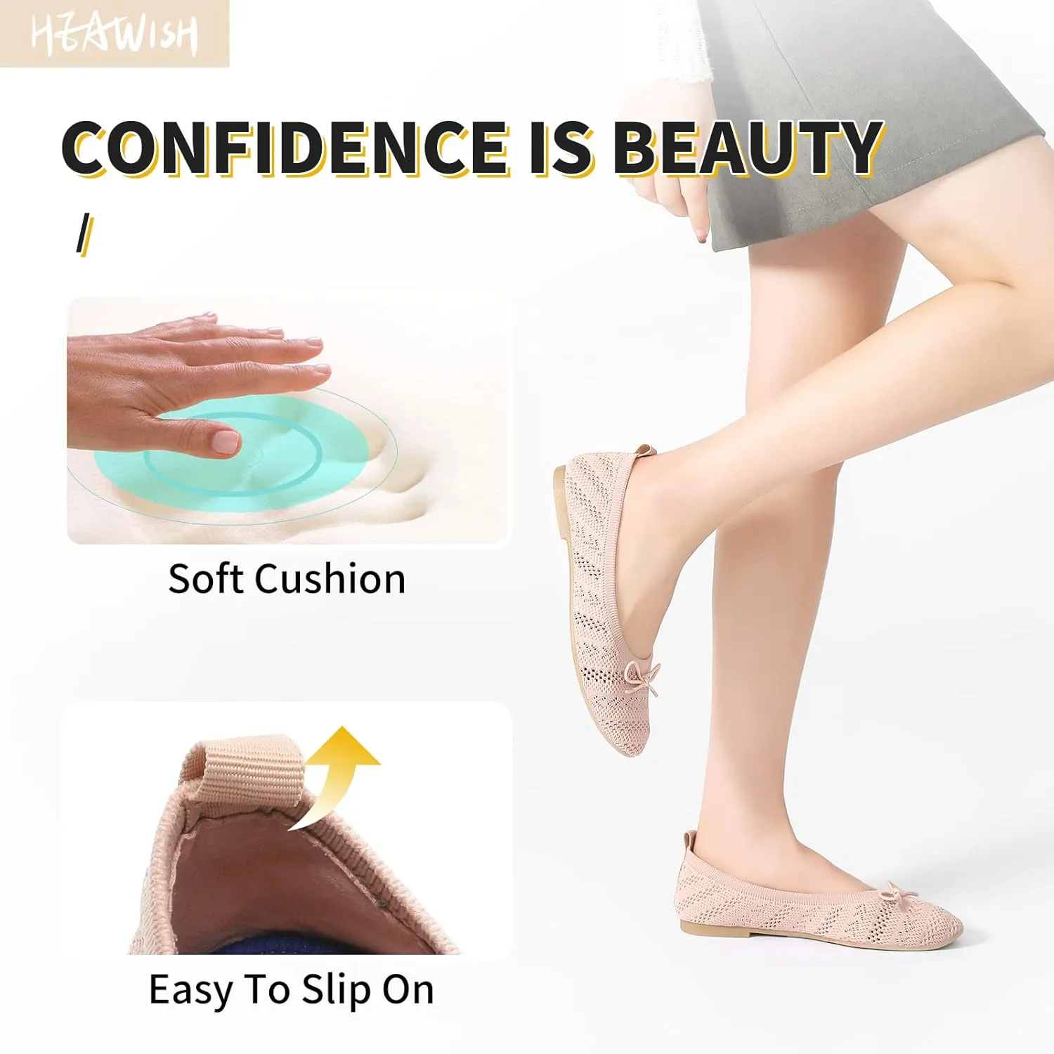 HEAWISH Women’s Flats Shoes Comfortable Crochet Lace Mesh Round Toe Slip On Casual Ballet Flats Dress Shoes