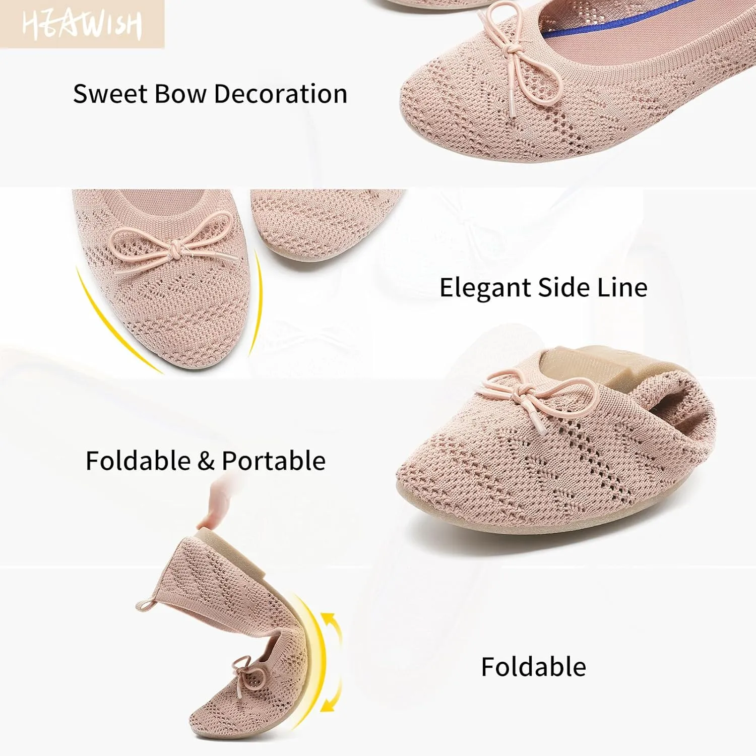 HEAWISH Women’s Flats Shoes Comfortable Crochet Lace Mesh Round Toe Slip On Casual Ballet Flats Dress Shoes