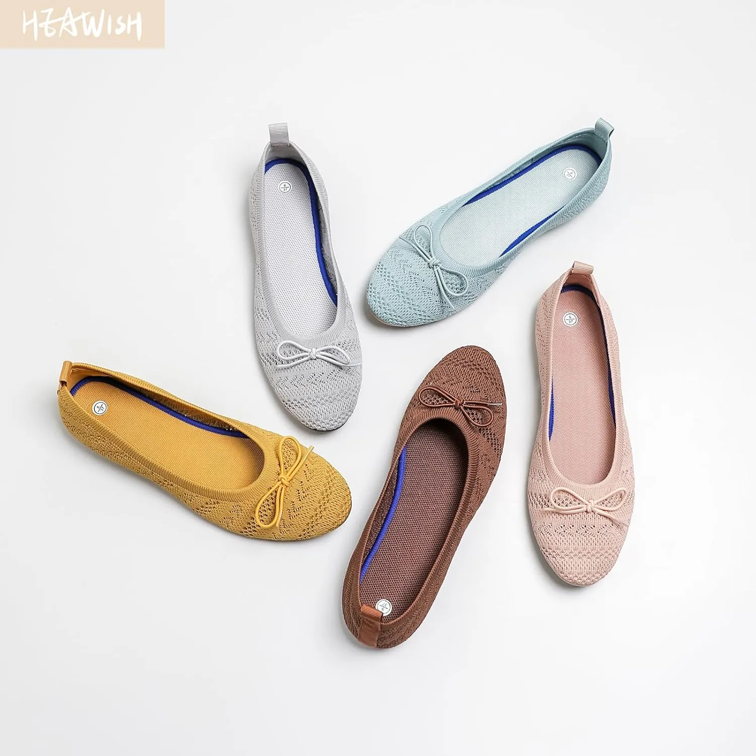 HEAWISH Women’s Flats Shoes Comfortable Crochet Lace Mesh Round Toe Slip On Casual Ballet Flats Dress Shoes