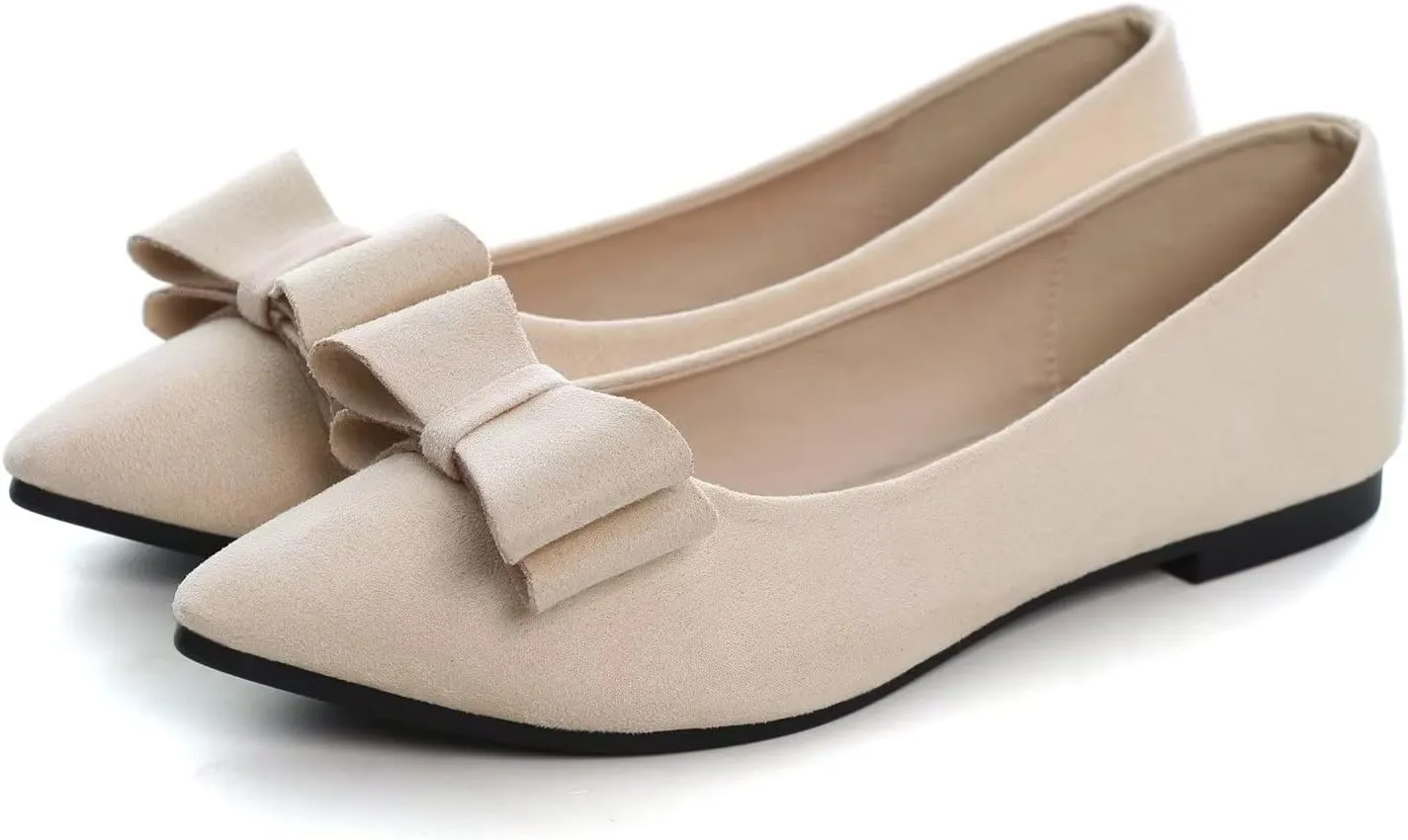 Hee grand Bow-Knot Ballet Flats Classic Pointed Toe Suede Dress Shoes Casual Comfort Slip-On Loafers Light Weight Walking Flats