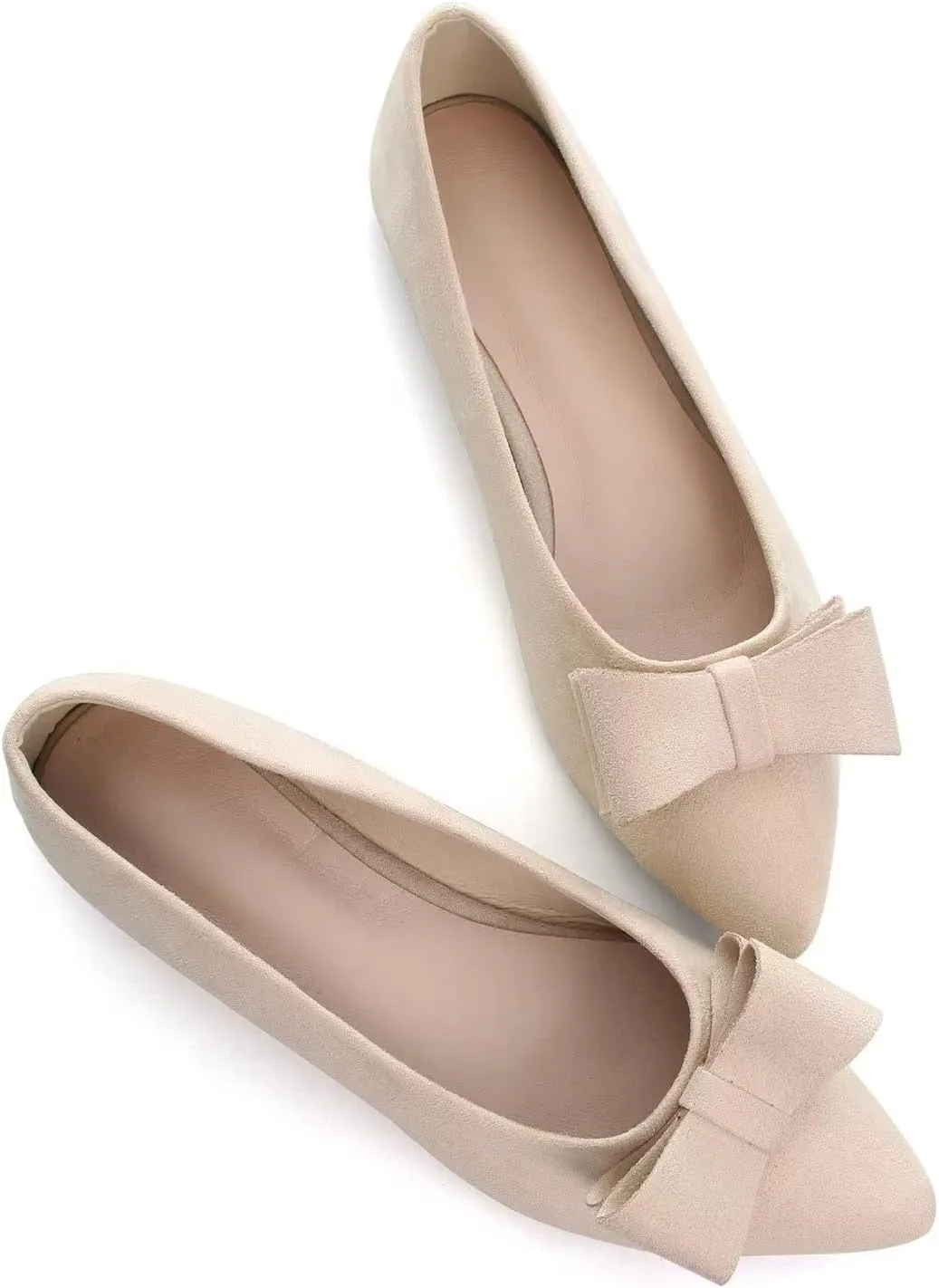 Hee grand Bow-Knot Ballet Flats Classic Pointed Toe Suede Dress Shoes Casual Comfort Slip-On Loafers Light Weight Walking Flats