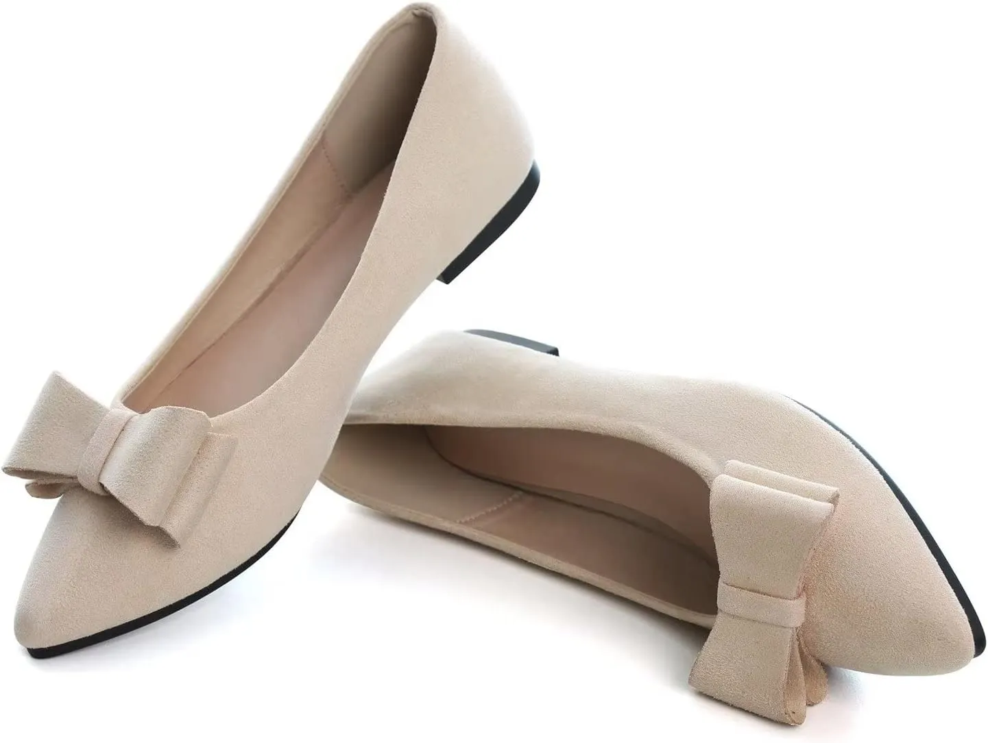Hee grand Bow-Knot Ballet Flats Classic Pointed Toe Suede Dress Shoes Casual Comfort Slip-On Loafers Light Weight Walking Flats