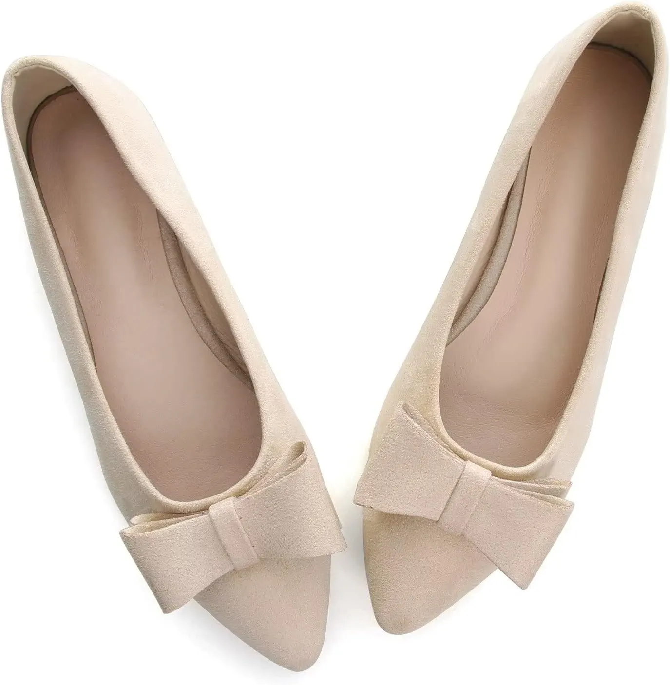 Hee grand Bow-Knot Ballet Flats Classic Pointed Toe Suede Dress Shoes Casual Comfort Slip-On Loafers Light Weight Walking Flats