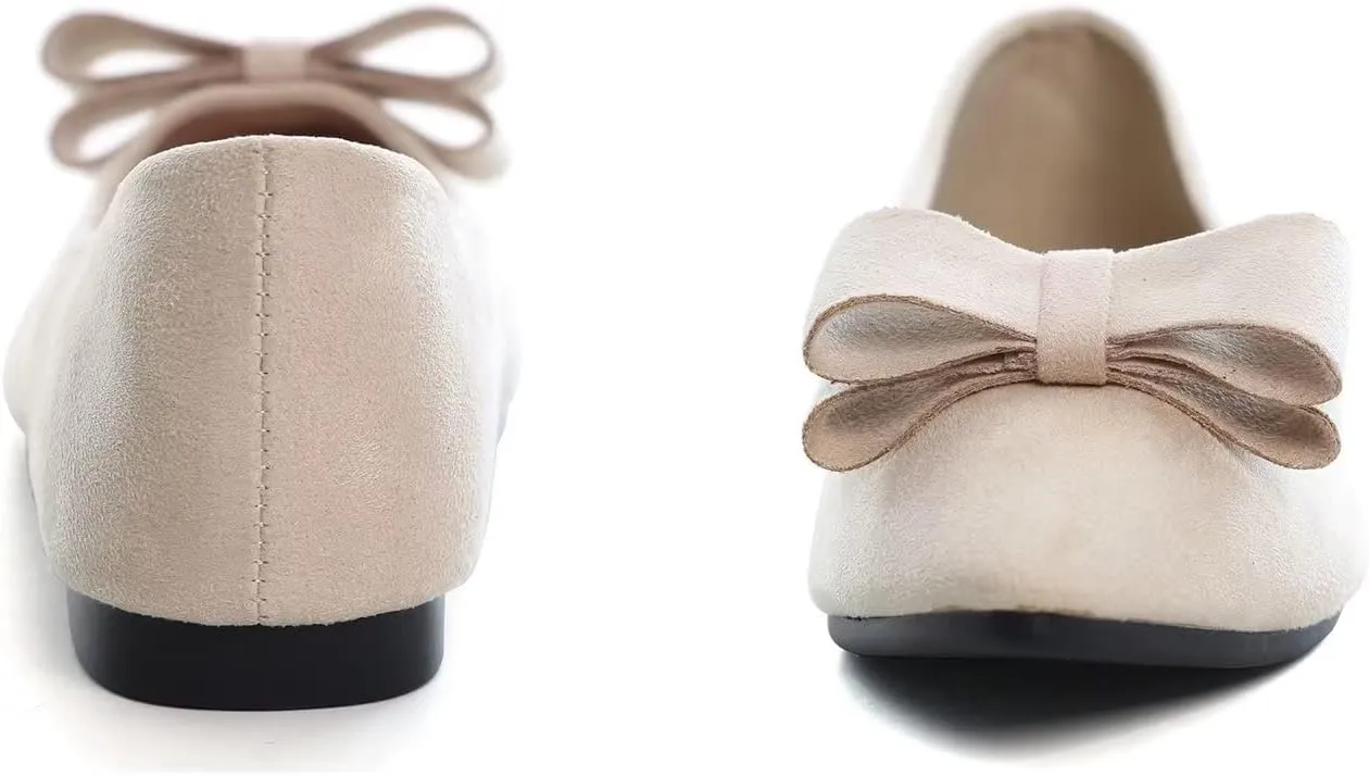 Hee grand Bow-Knot Ballet Flats Classic Pointed Toe Suede Dress Shoes Casual Comfort Slip-On Loafers Light Weight Walking Flats