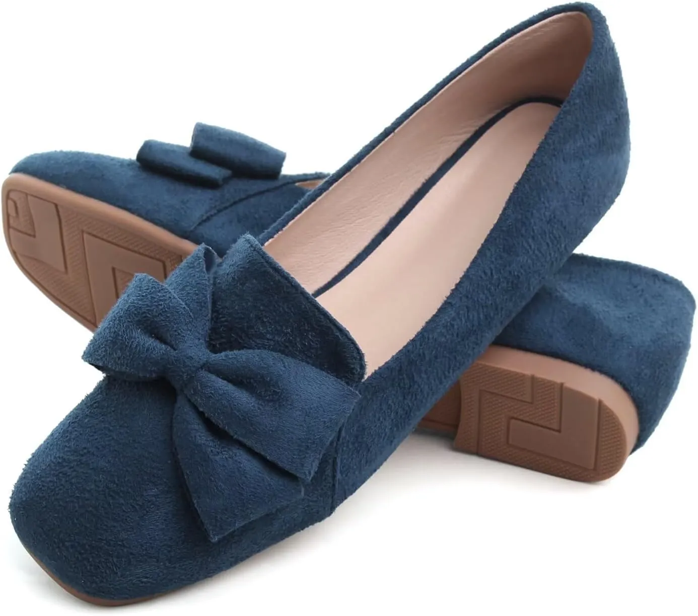 Hee grand Bowknot Ballet Flats for Women Square Toe Dressy Shoes Suede Comfort Slip-On Loafers Casual Women's Flats