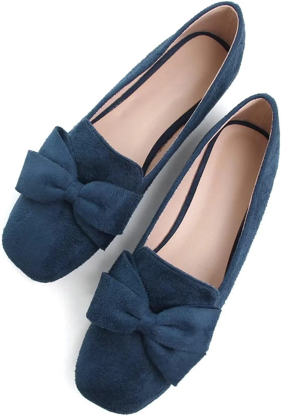Hee grand Bowknot Ballet Flats for Women Square Toe Dressy Shoes Suede Comfort Slip-On Loafers Casual Women's Flats