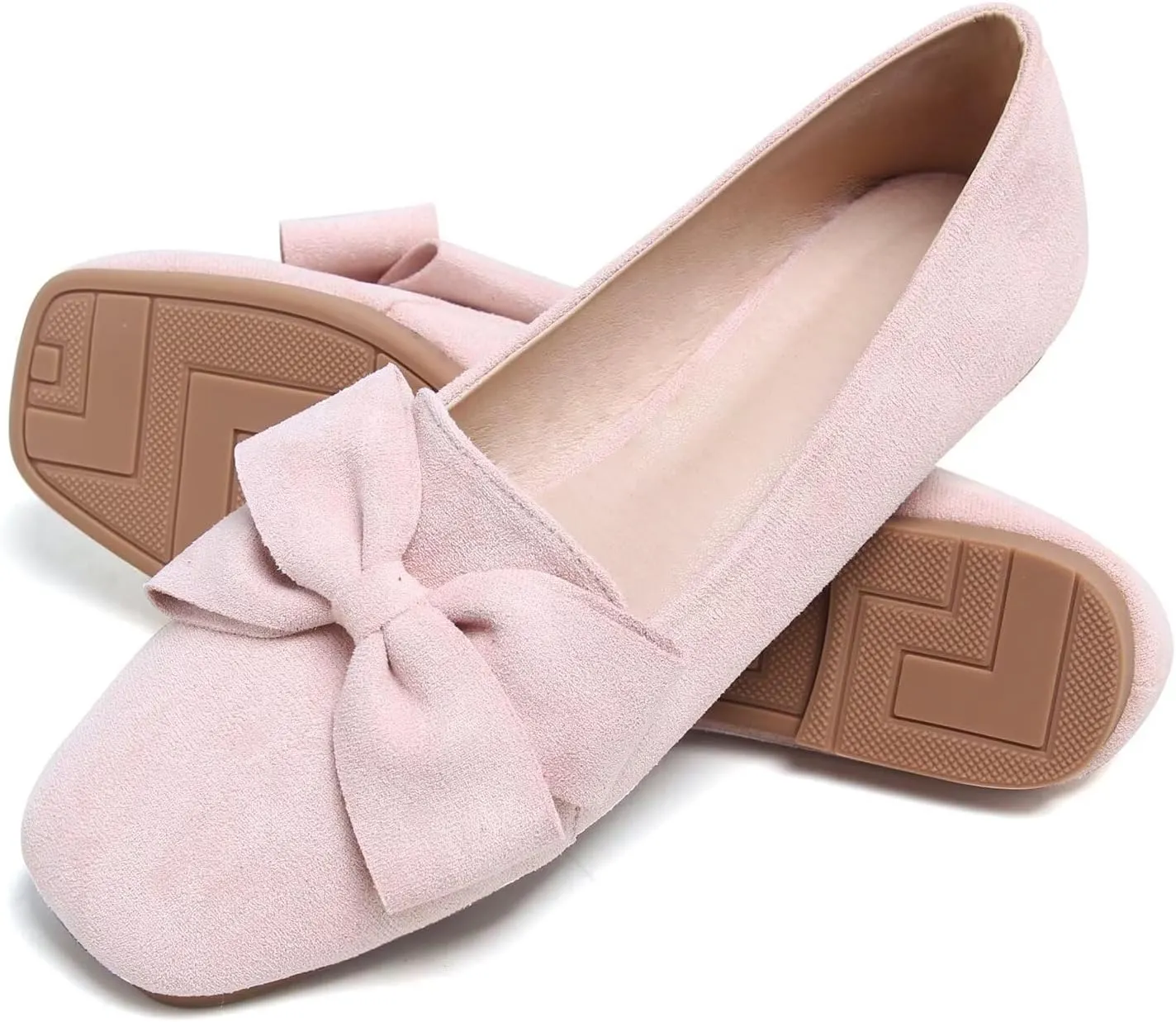 Hee grand Bowknot Ballet Flats for Women Square Toe Dressy Shoes Suede Comfort Slip-On Loafers Casual Women's Flats