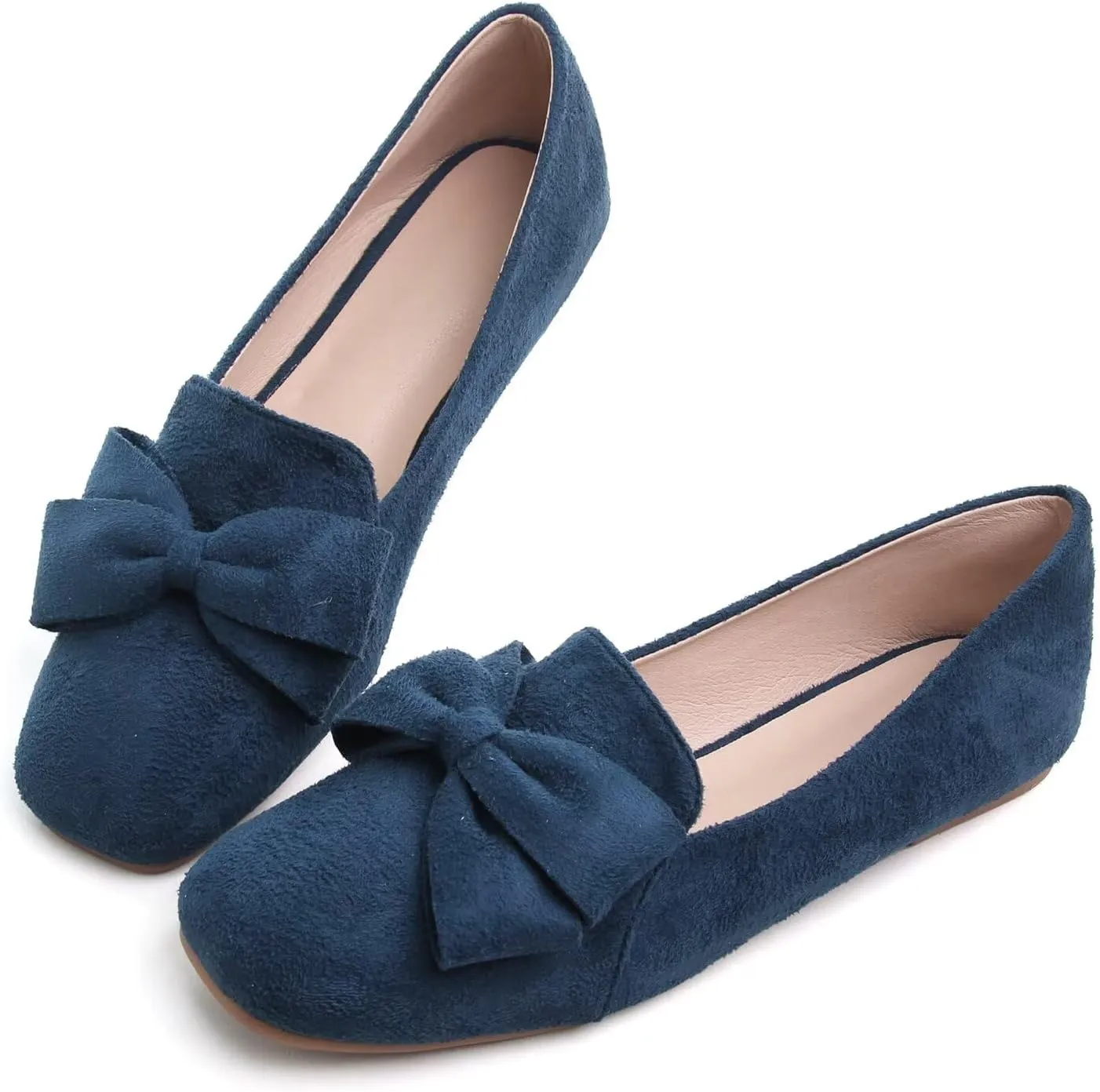 Hee grand Bowknot Ballet Flats for Women Square Toe Dressy Shoes Suede Comfort Slip-On Loafers Casual Women's Flats
