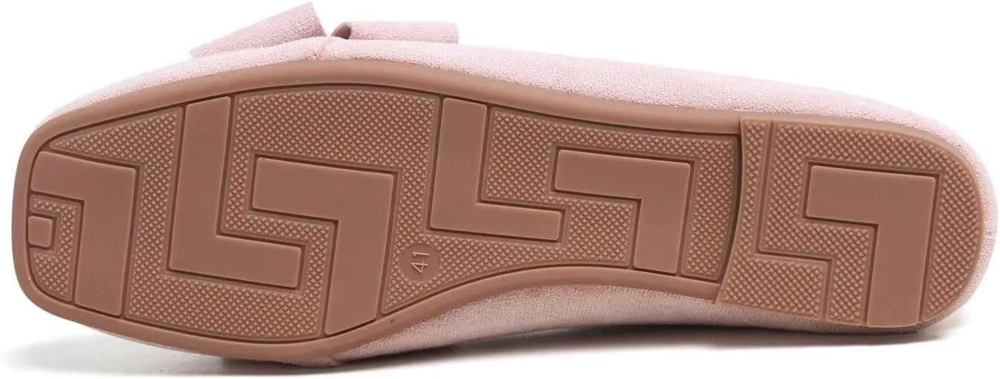 Hee grand Bowknot Ballet Flats for Women Square Toe Dressy Shoes Suede Comfort Slip-On Loafers Casual Women's Flats