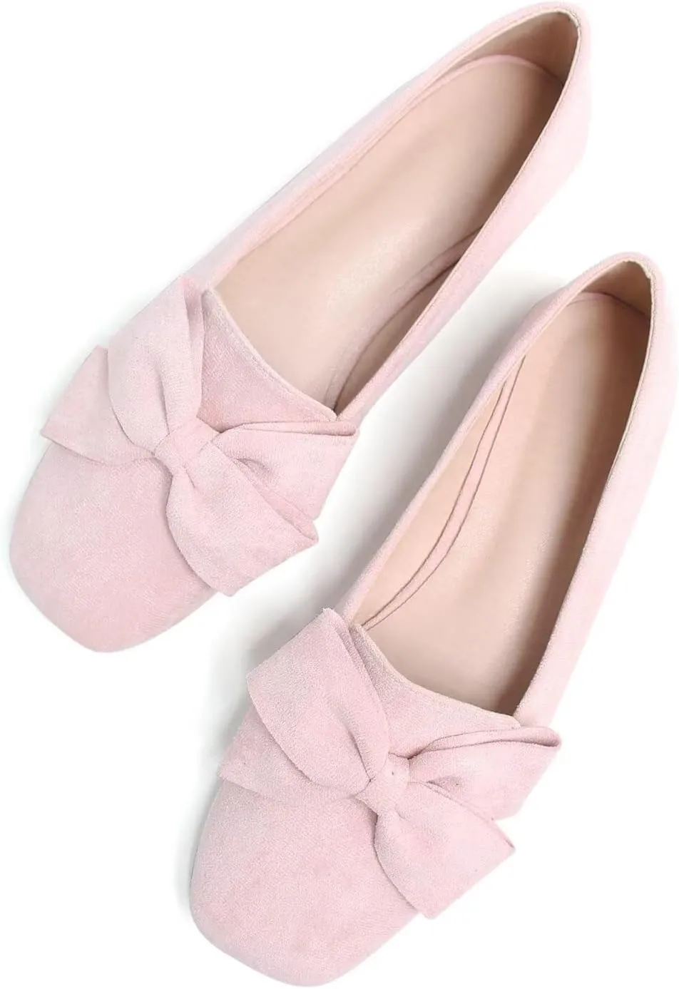 Hee grand Bowknot Ballet Flats for Women Square Toe Dressy Shoes Suede Comfort Slip-On Loafers Casual Women's Flats