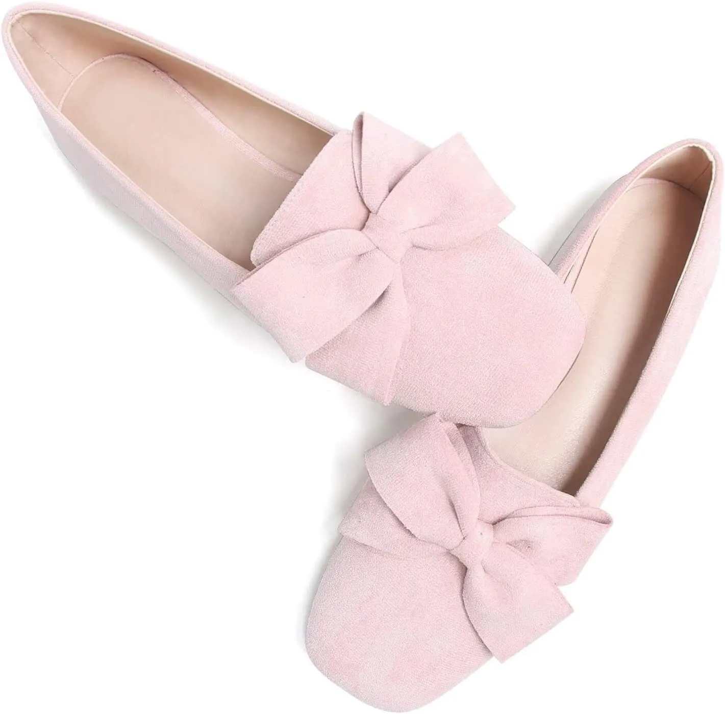 Hee grand Bowknot Ballet Flats for Women Square Toe Dressy Shoes Suede Comfort Slip-On Loafers Casual Women's Flats