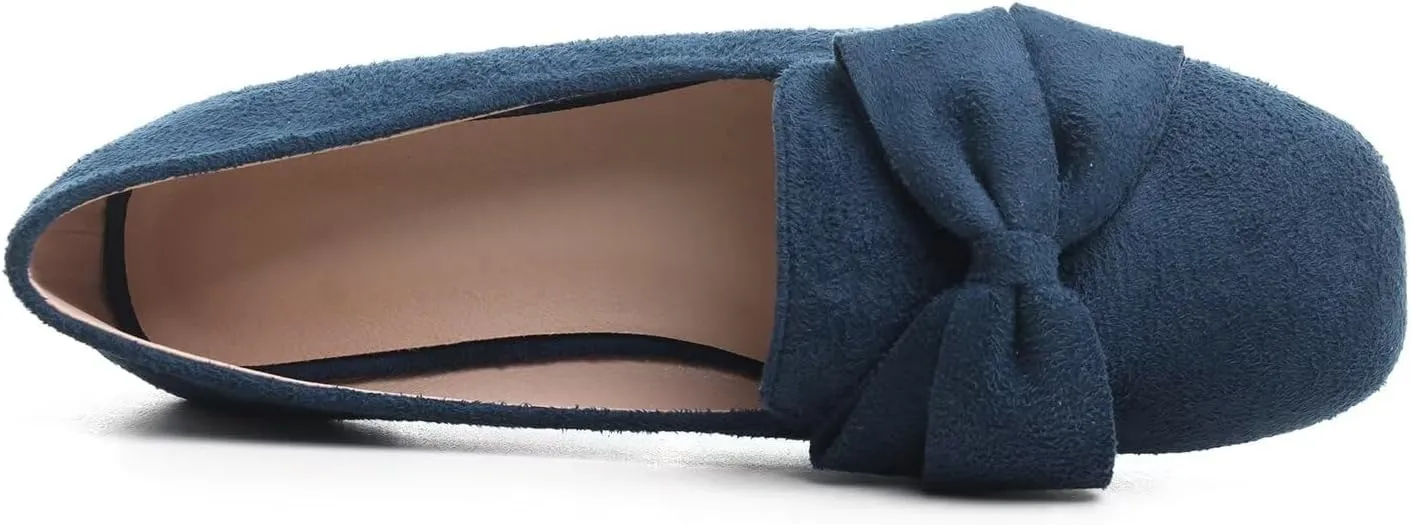 Hee grand Bowknot Ballet Flats for Women Square Toe Dressy Shoes Suede Comfort Slip-On Loafers Casual Women's Flats