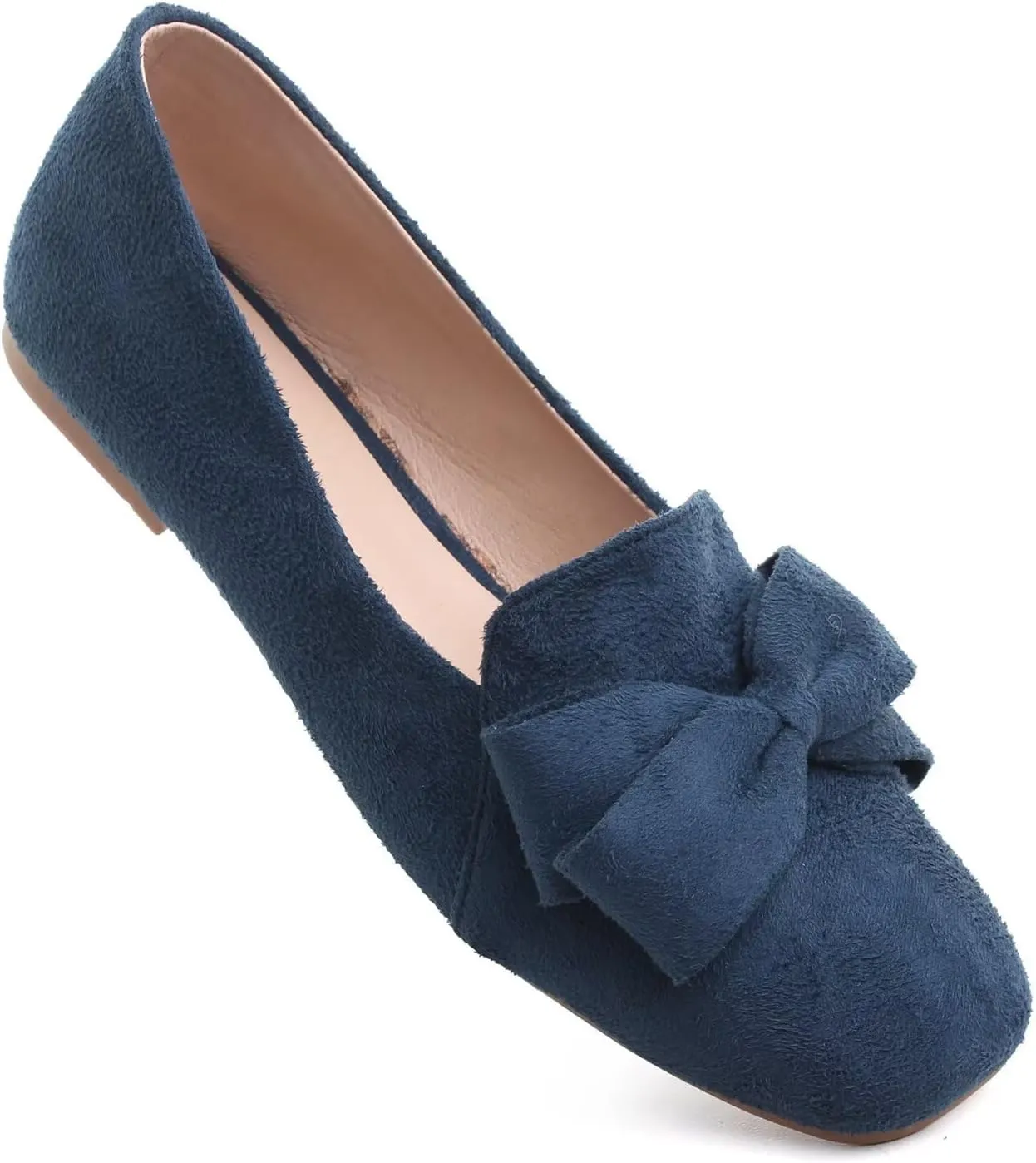 Hee grand Bowknot Ballet Flats for Women Square Toe Dressy Shoes Suede Comfort Slip-On Loafers Casual Women's Flats