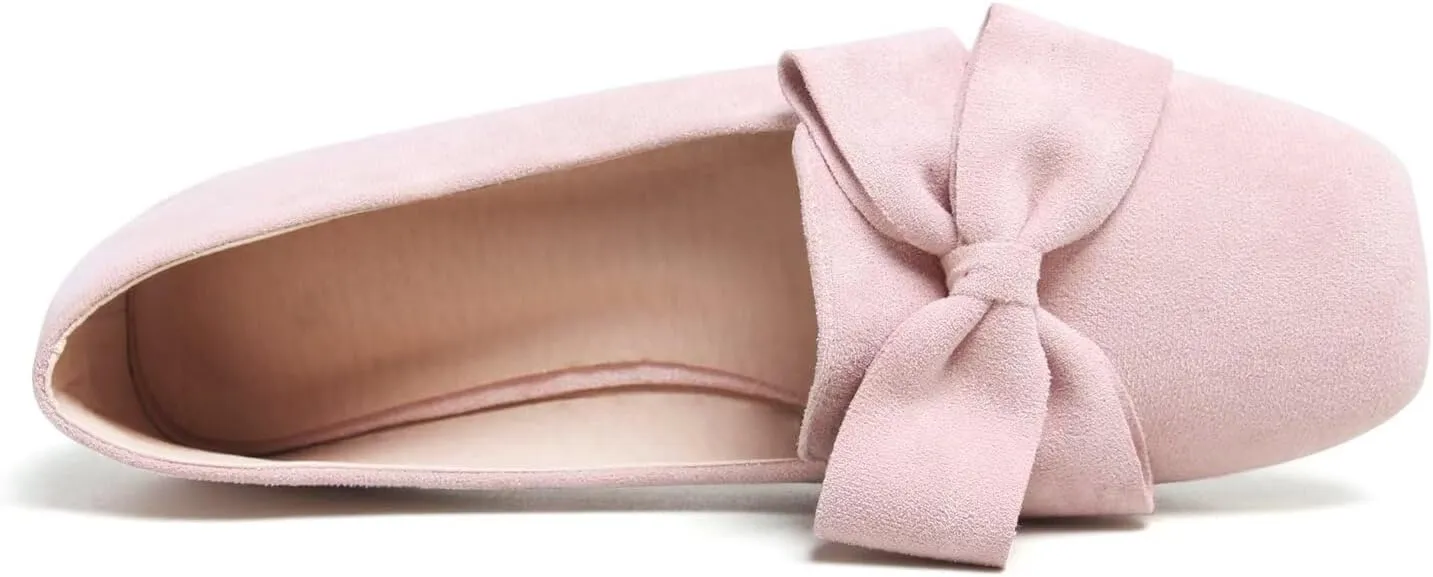 Hee grand Bowknot Ballet Flats for Women Square Toe Dressy Shoes Suede Comfort Slip-On Loafers Casual Women's Flats