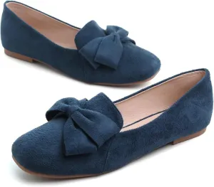 Hee grand Bowknot Ballet Flats for Women Square Toe Dressy Shoes Suede Comfort Slip-On Loafers Casual Women's Flats
