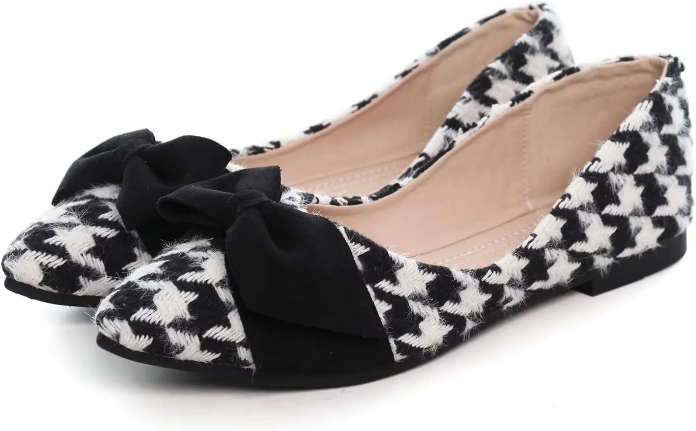 Hee grand Bowknot Pointed Toe Ballet Flats for Women Comfort Slip-On Work Flats Suede Solid Dress Shoes