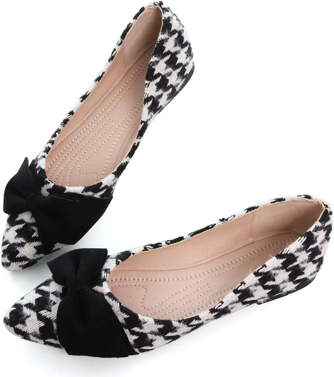 Hee grand Bowknot Pointed Toe Ballet Flats for Women Comfort Slip-On Work Flats Suede Solid Dress Shoes