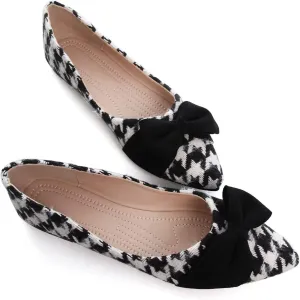 Hee grand Bowknot Pointed Toe Ballet Flats for Women Comfort Slip-On Work Flats Suede Solid Dress Shoes