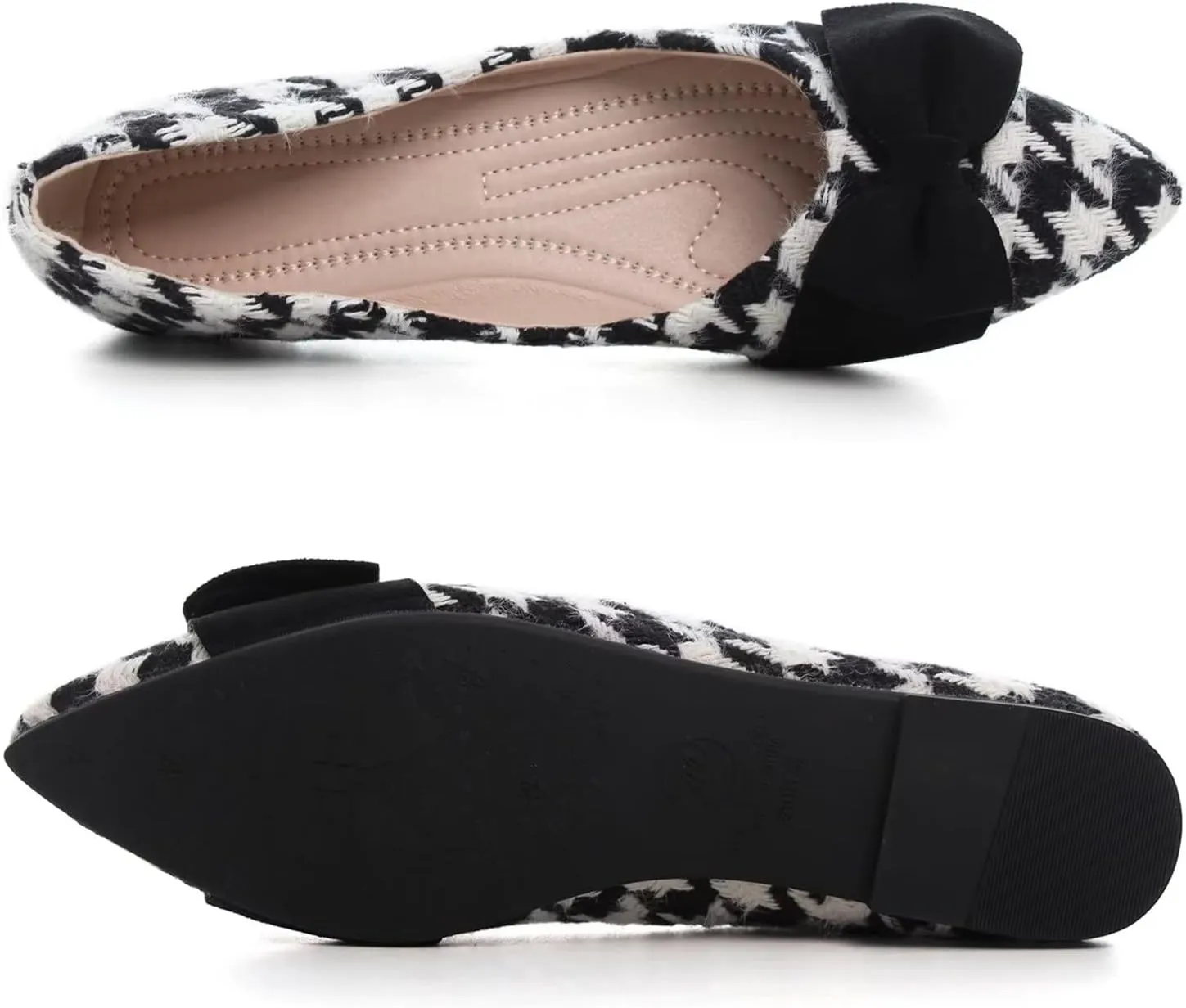 Hee grand Bowknot Pointed Toe Ballet Flats for Women Comfort Slip-On Work Flats Suede Solid Dress Shoes