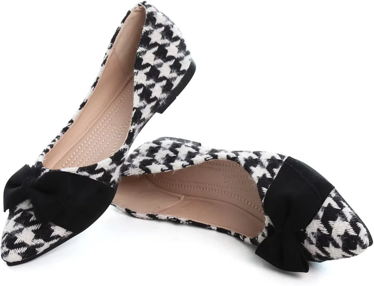 Hee grand Bowknot Pointed Toe Ballet Flats for Women Comfort Slip-On Work Flats Suede Solid Dress Shoes