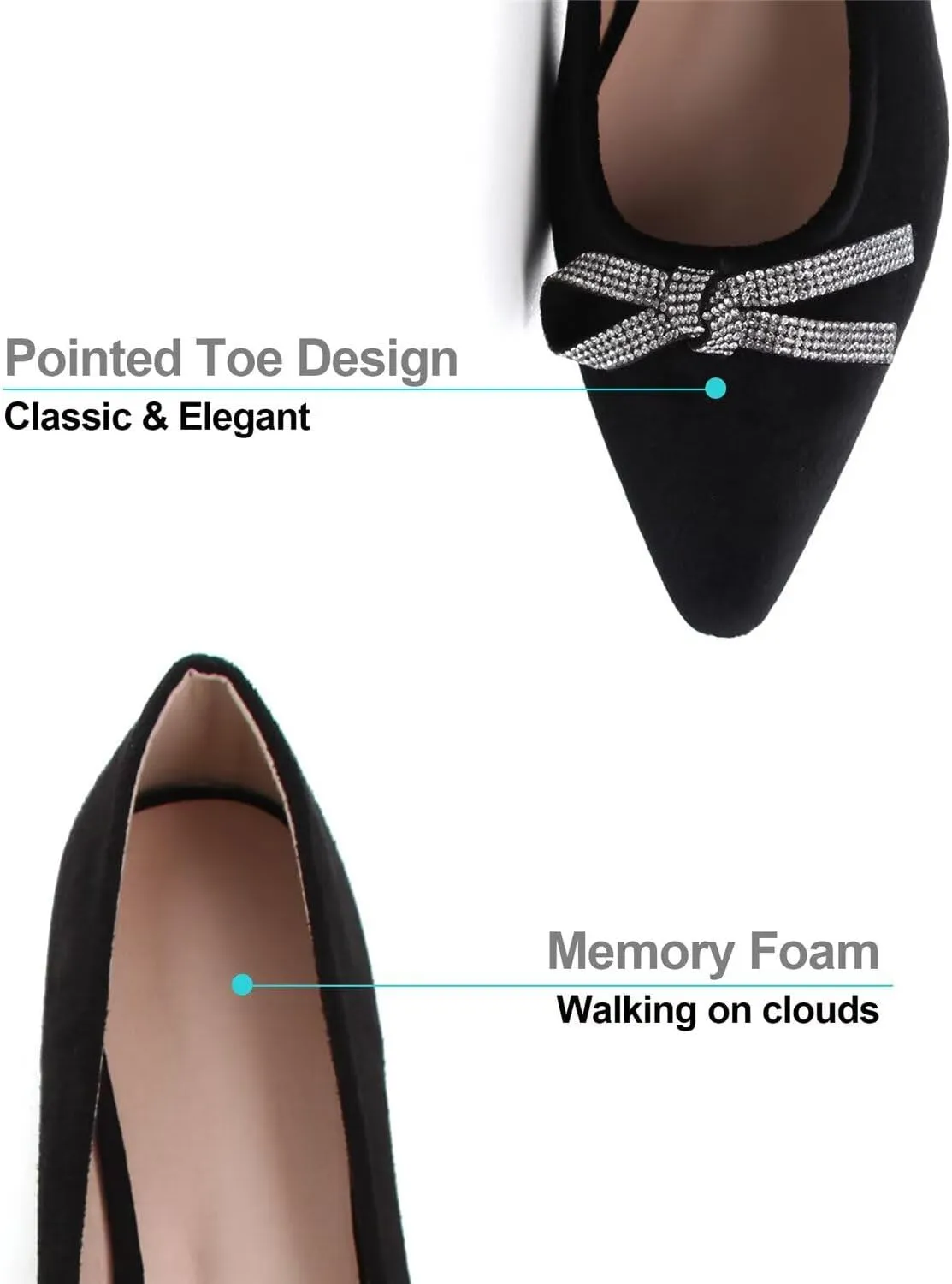 Hee grand Pointed Toe Ballet Flats for Women Suede Rhinestones Chains Black Dress Shoes Comfort Slip-On Loafers