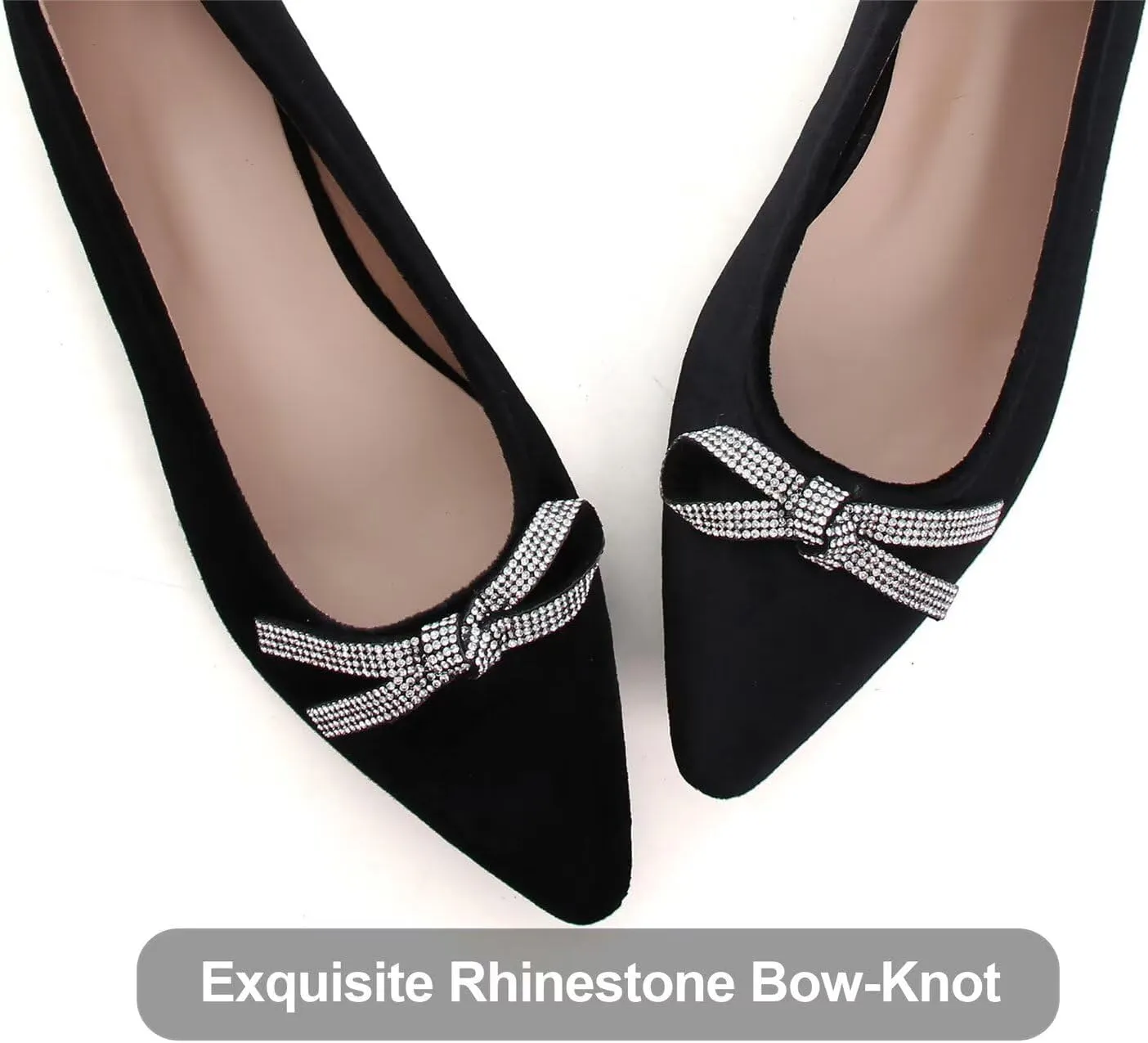 Hee grand Pointed Toe Ballet Flats for Women Suede Rhinestones Chains Black Dress Shoes Comfort Slip-On Loafers