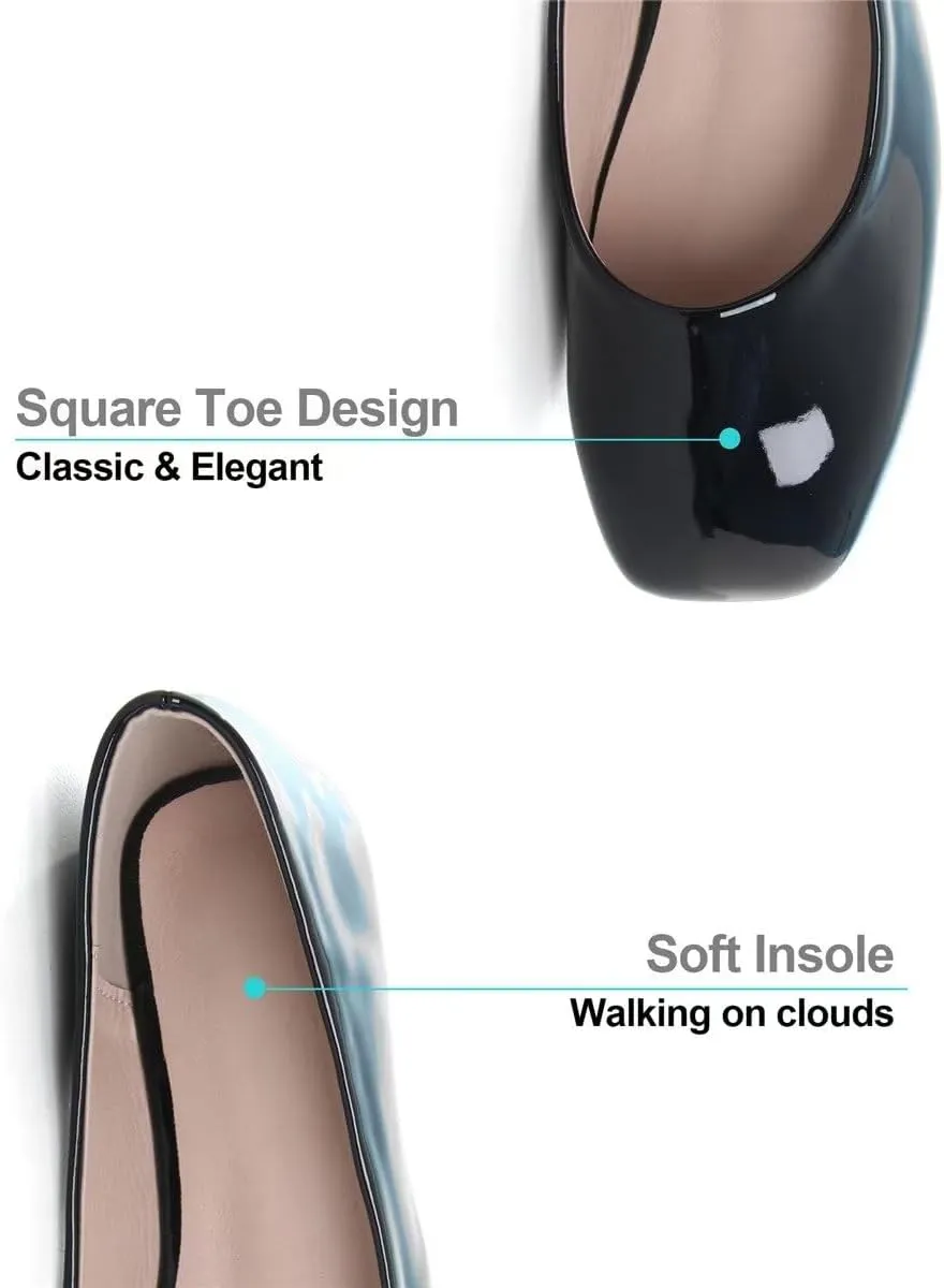 Hee grand Women's Flats Square Toe Ballet Shoes Casual Flats Satin Dress Shoes Comfort Slip-On Loafers