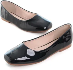 Hee grand Women's Flats Square Toe Ballet Shoes Casual Flats Satin Dress Shoes Comfort Slip-On Loafers