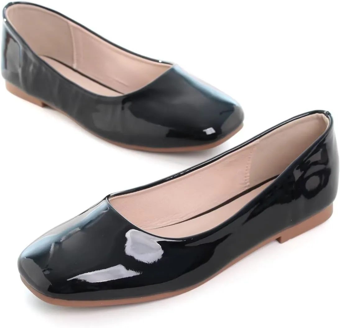 Hee grand Women's Flats Square Toe Ballet Shoes Casual Flats Satin Dress Shoes Comfort Slip-On Loafers