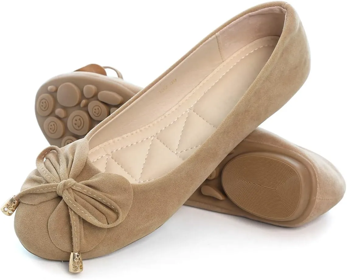 Hee grand Women's Slip On Ballet Flats Cute Flowers Soft Flock Round Toe Flat Shoes