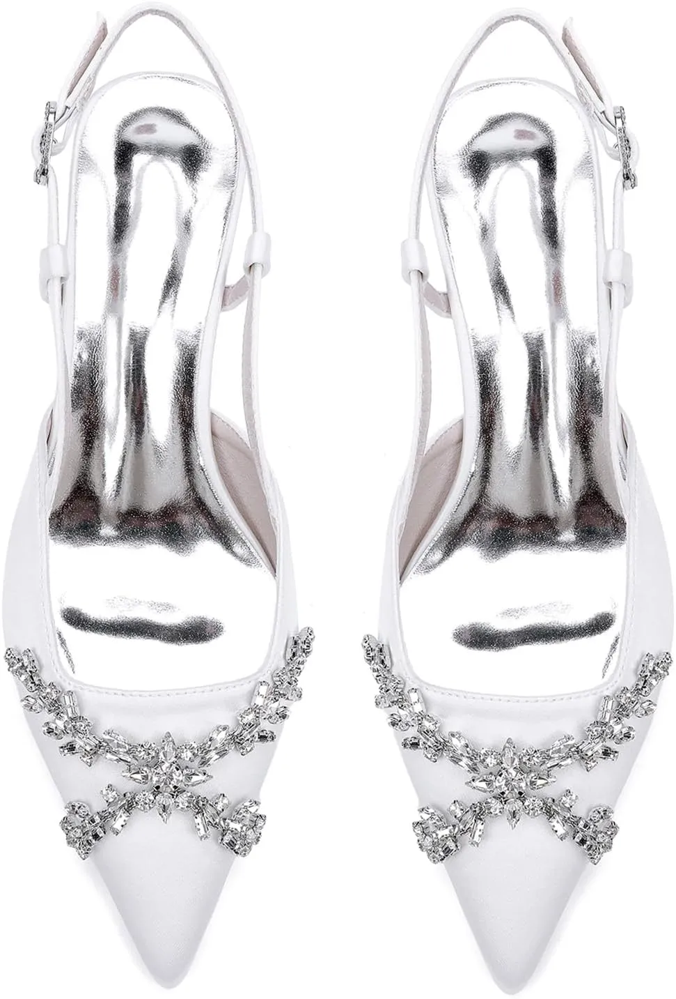 Heels for Women Slingback Wedding for Bride Block Heel Bridal Shoes Closed Toe Ankle Strap Women Sandals Rhinestones Elegant Prom Pump