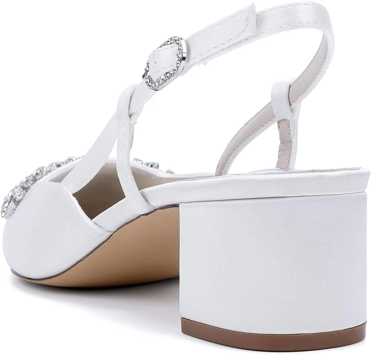 Heels for Women Slingback Wedding for Bride Block Heel Bridal Shoes Closed Toe Ankle Strap Women Sandals Rhinestones Elegant Prom Pump
