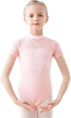 High Neck Ballet Leotards Lace Dance Costume for Toddler, Little/Big Girls, Little/Big Kids