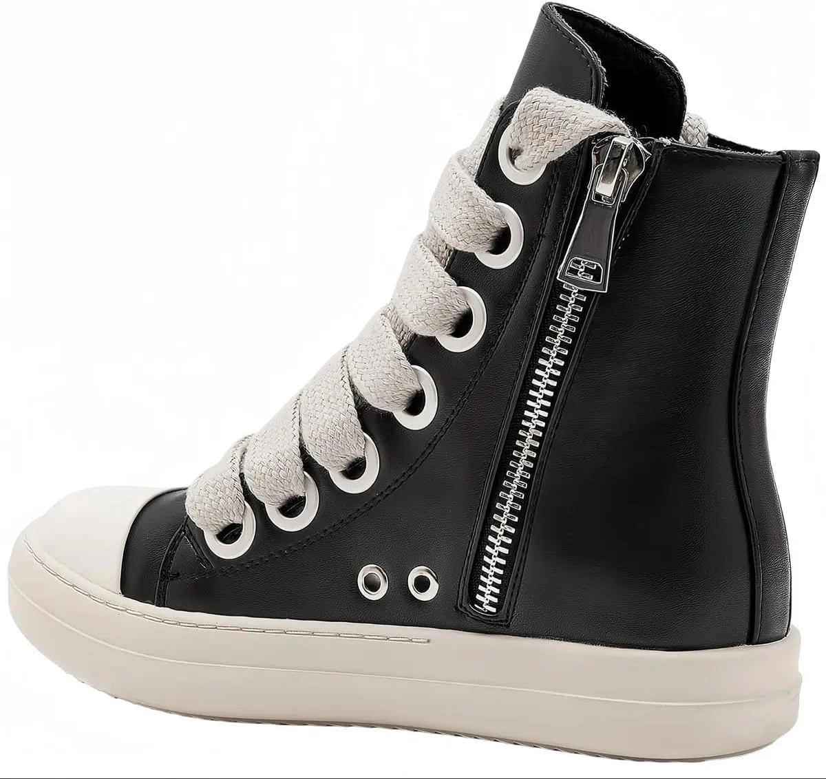 High Top Sneakers for Women Thick Shoe Laces PU Leather Comfort Zipper Platform Walking Shoes