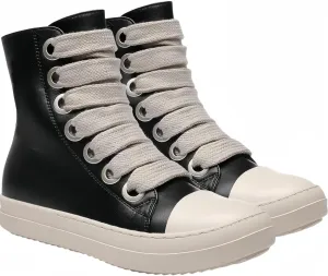 High Top Sneakers for Women Thick Shoe Laces PU Leather Comfort Zipper Platform Walking Shoes