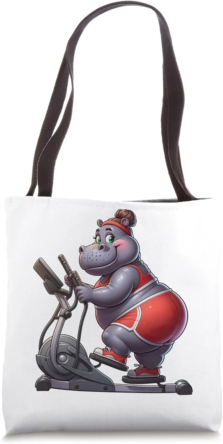 Hippo on Elliptical Trainer Gym Fitness Workout Training Tote Bag