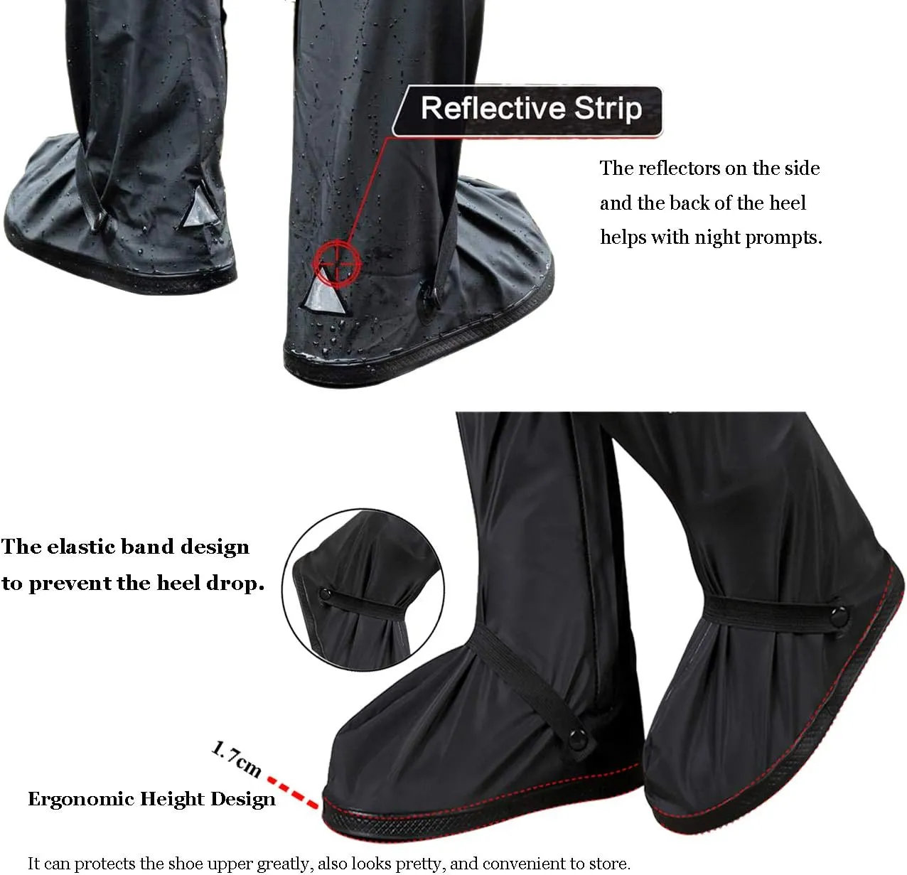 HLKZONE Waterproof Rain Boot Shoes Covers Foldable Reusable Slip Resistant Overshoes with Reflector for Women & Men