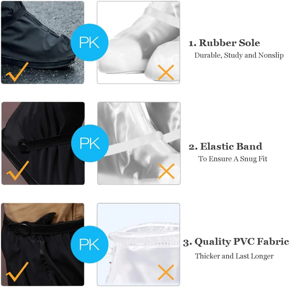 HLKZONE Waterproof Rain Boot Shoes Covers Foldable Reusable Slip Resistant Overshoes with Reflector for Women & Men