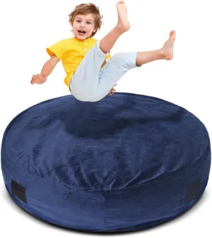 Homewell 4 Ft Round Crash Pad – Soft Velvet Cover Sensory Crash Pad for Kids with Durable Shock-Absorbing Foam, Machine Washable Cover, Ultimate Comfort and Safety for Kids, Adults and Pets (Blue)