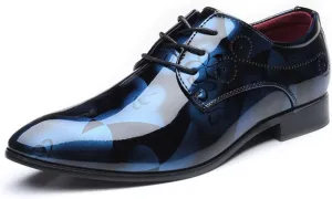 HOOENG Dress Formal Shoes for Men Lace Up Floral Shiny Derby Shoes PU Leather Anti-Slip Slip Resistant Low Top Party (Color : Blue, Size : 12)