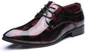 HOOENG Dress Formal Shoes for Men Lace Up Floral Shiny Derby Shoes PU Leather Anti-Slip Slip Resistant Low Top Party (Color : Red, Size : 12)