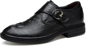 HOOENG Dress Formal Shoes for Men Slip on Crocodile Embossed Monk Strap Leather Slip Resistant Low Top Anti-Slip Non Slip Outdoor (Color : Black, Size : 11.5)