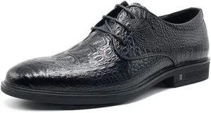 HOOENG Dress Oxford for Men Lace Up Round Toe Crocodile Print Derby Shoes Anti-Slip Rubber Sole Block Heel Resistant Non Slip Wedding (Color : Black, Size : 7.5)