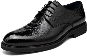 HOOENG Dress Shoes for Men Lace Up Round Toe Crocodile Print Derby Shoes Non Slip Block Heel Anti-Slip Slip Resistant Wedding
