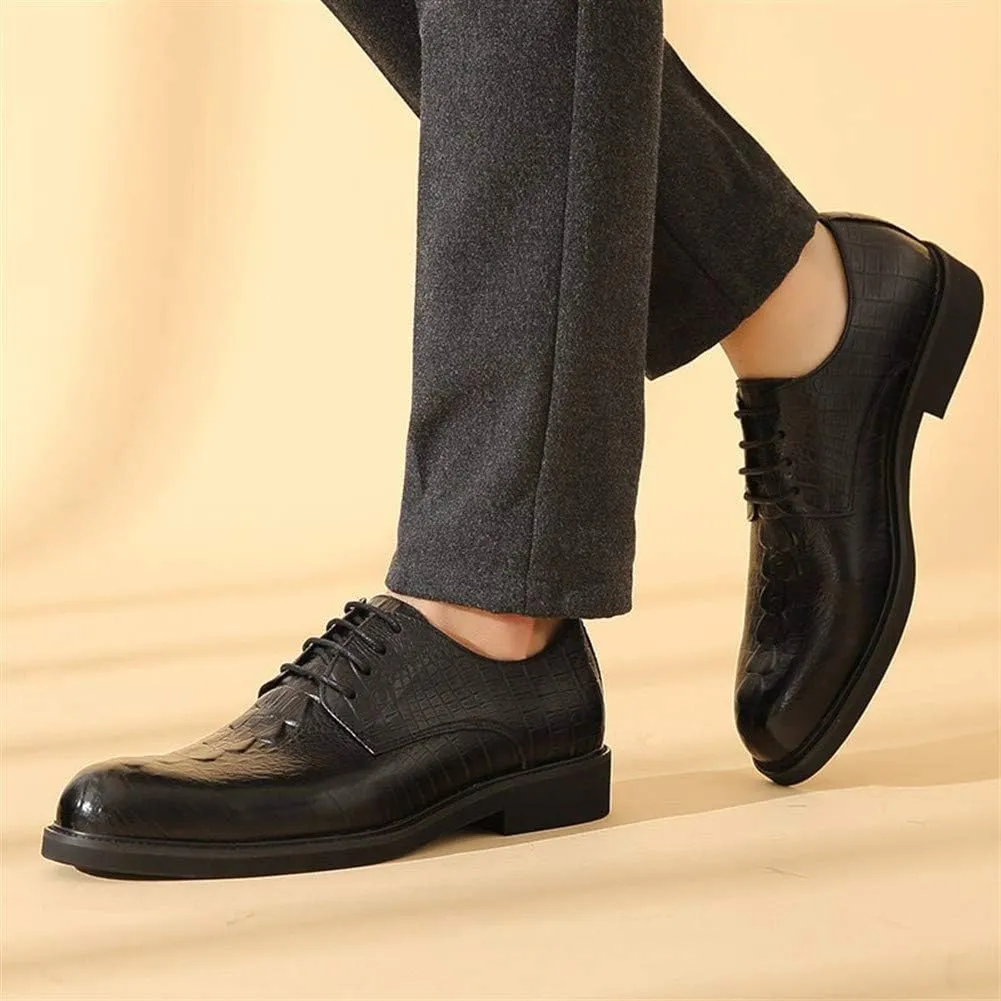 HOOENG Dress Shoes for Men Lace Up Round Toe Crocodile Print Derby Shoes Non Slip Block Heel Anti-Slip Slip Resistant Wedding