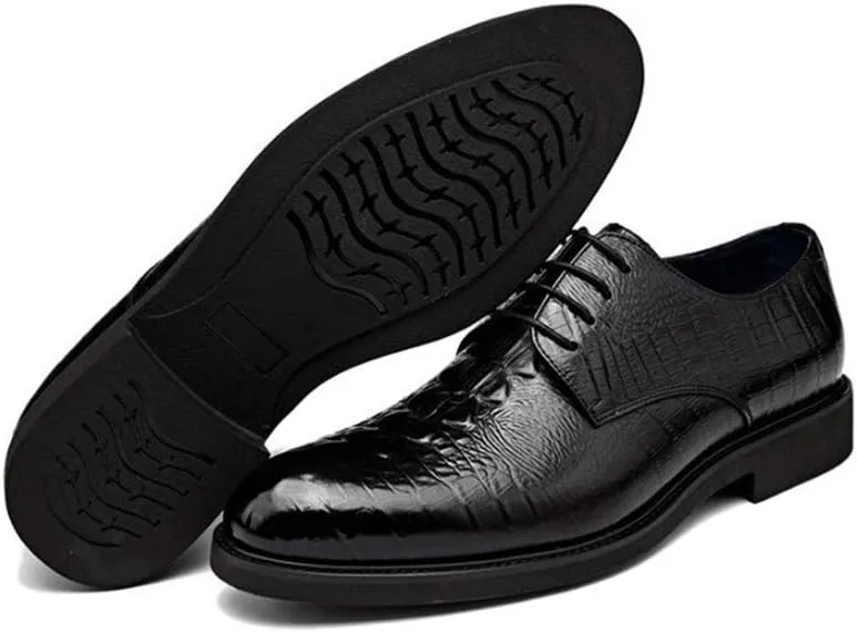 HOOENG Dress Shoes for Men Lace Up Round Toe Crocodile Print Derby Shoes Non Slip Block Heel Anti-Slip Slip Resistant Wedding