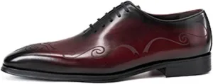 HOOENG Formal Dress Shoes for Men Lace Up Burnished Toe Cowhide Anti-Slip Block Heel Non Slip Resistant Low Top Business (Color : Red, Size : 8.5)