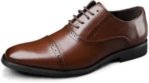 HOOENG Formal Shoes for Men Lace Up Round Cap Toe Vegan Leather Non Slip Low Top Rubber Sole Block Heel Slip Resistant Business (Color : Brown, Size : 7.5)