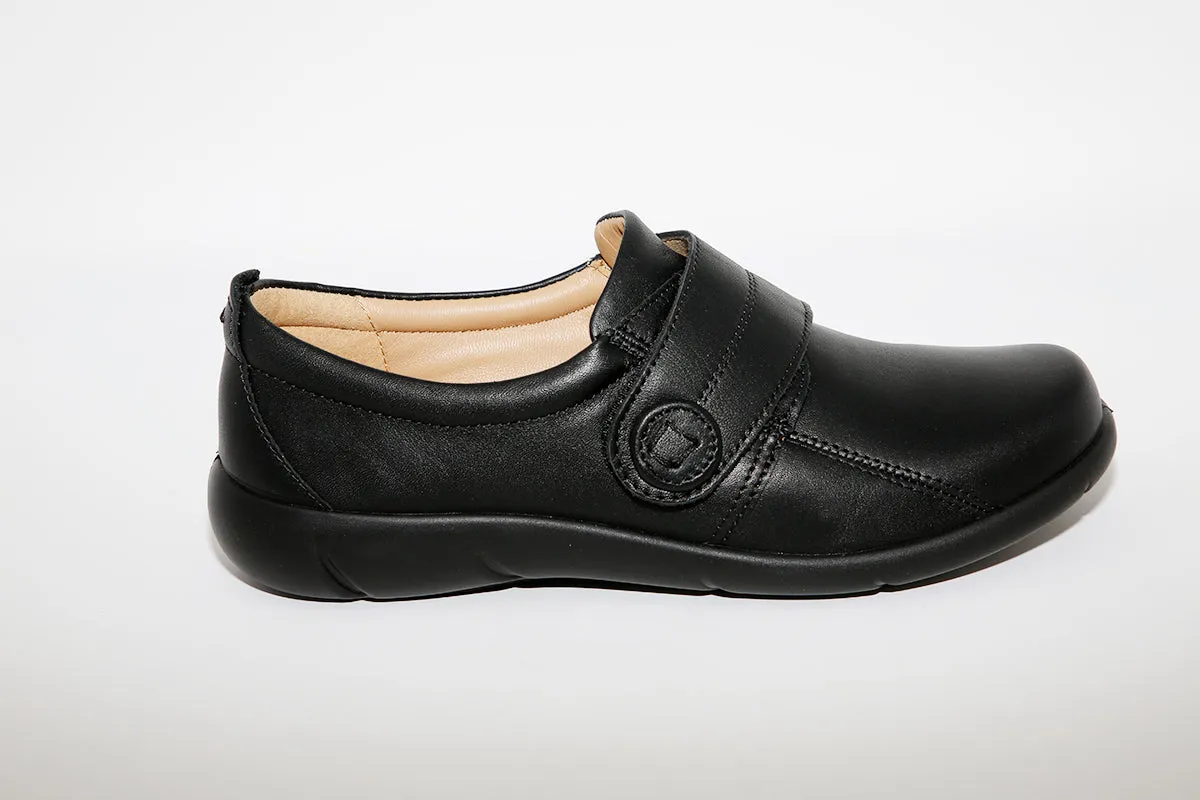 HOTTER - Sugar Black Leather Velcro Shoe