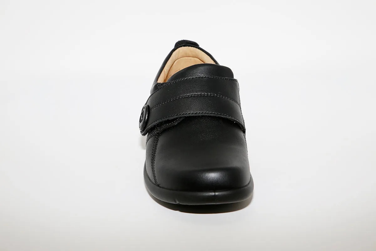 HOTTER - Sugar Black Leather Velcro Shoe